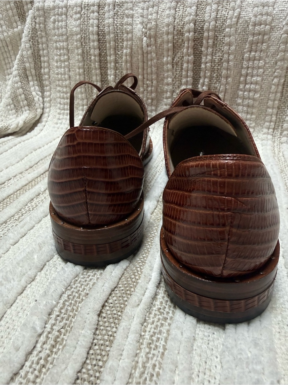 Freda Salvador Chestnut Croc-Embossed Lace-Up Flats - Picture 6 of 7